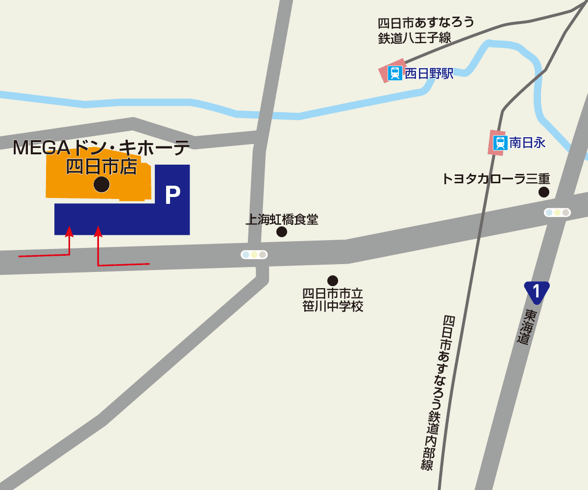 MEGAドン・キホーテ四日市店駐車場地図