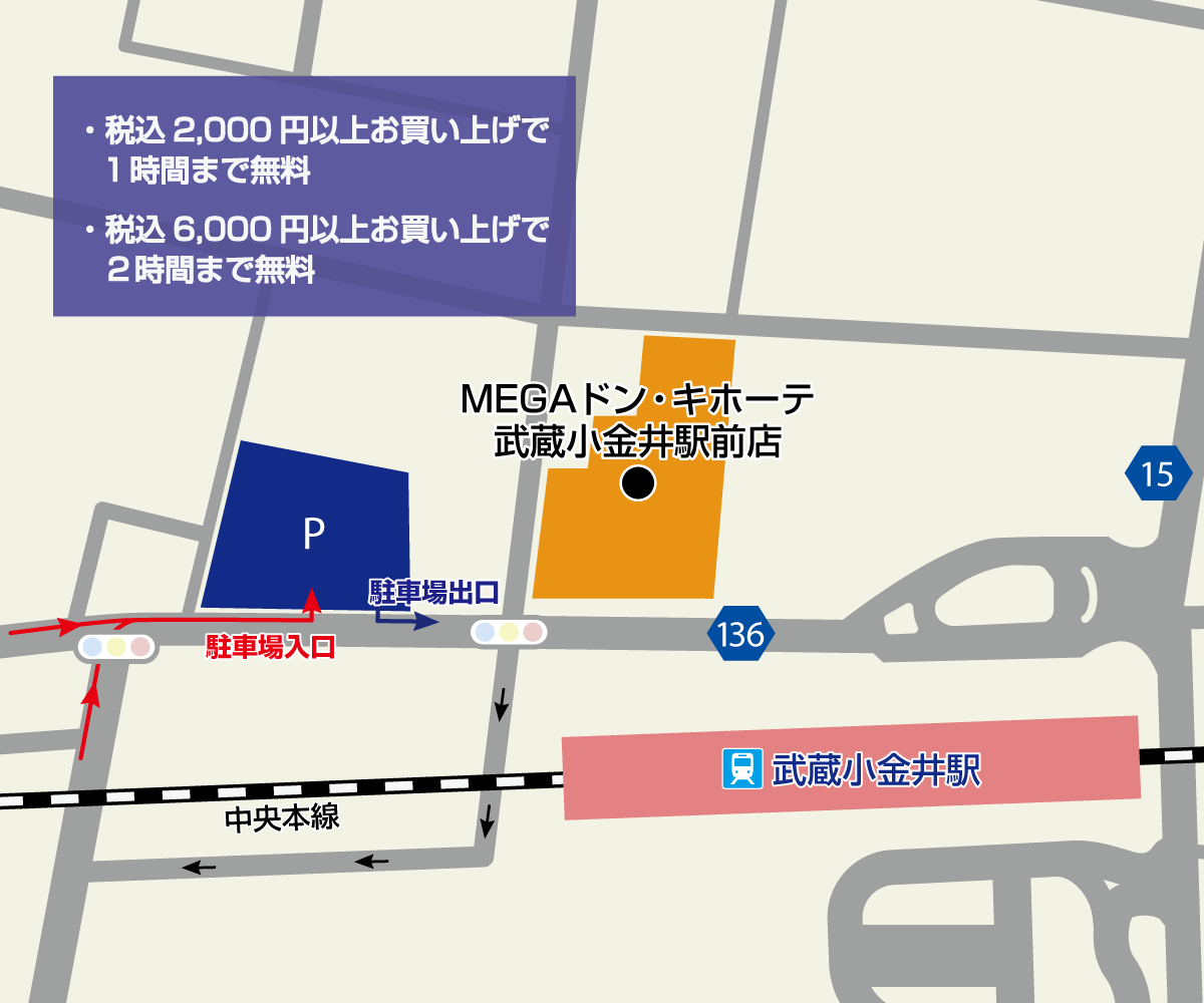 MEGAドン・キホーテ武蔵小金井駅前店駐車場地図