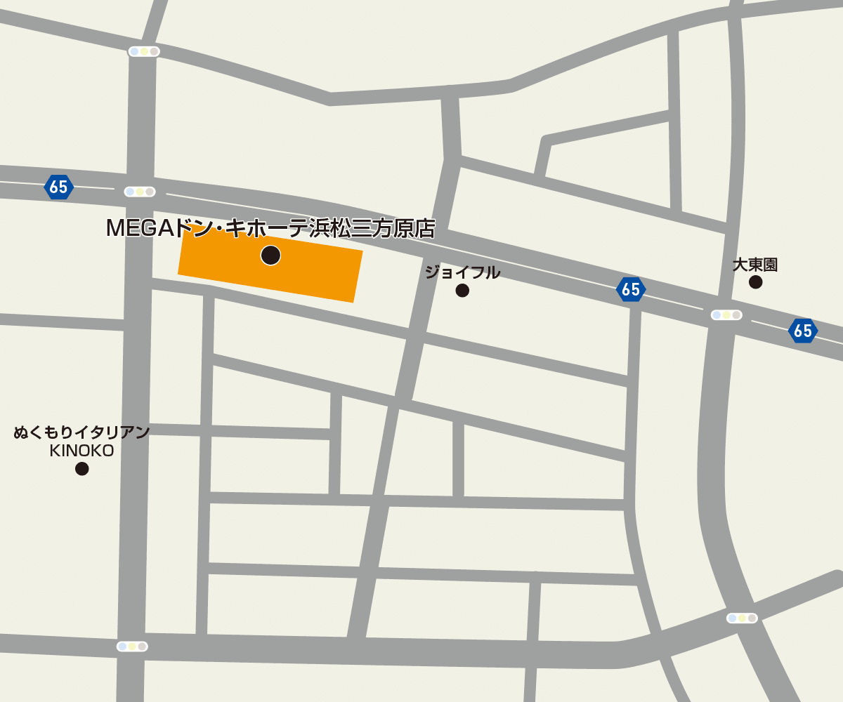 MEGAドン・キホーテ浜松三方原店駐車場地図