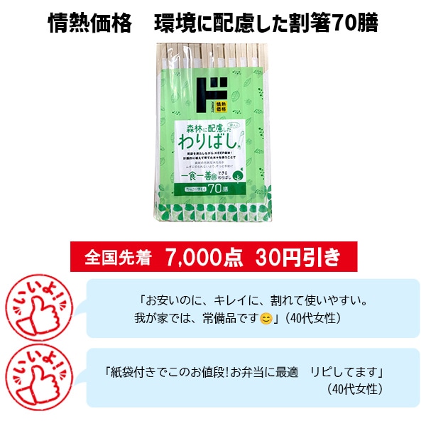 情熱価格環境に配慮した割箸70膳