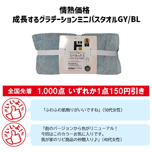 情熱価格　成長するグラデーション　ミニバスタオルGY/BL