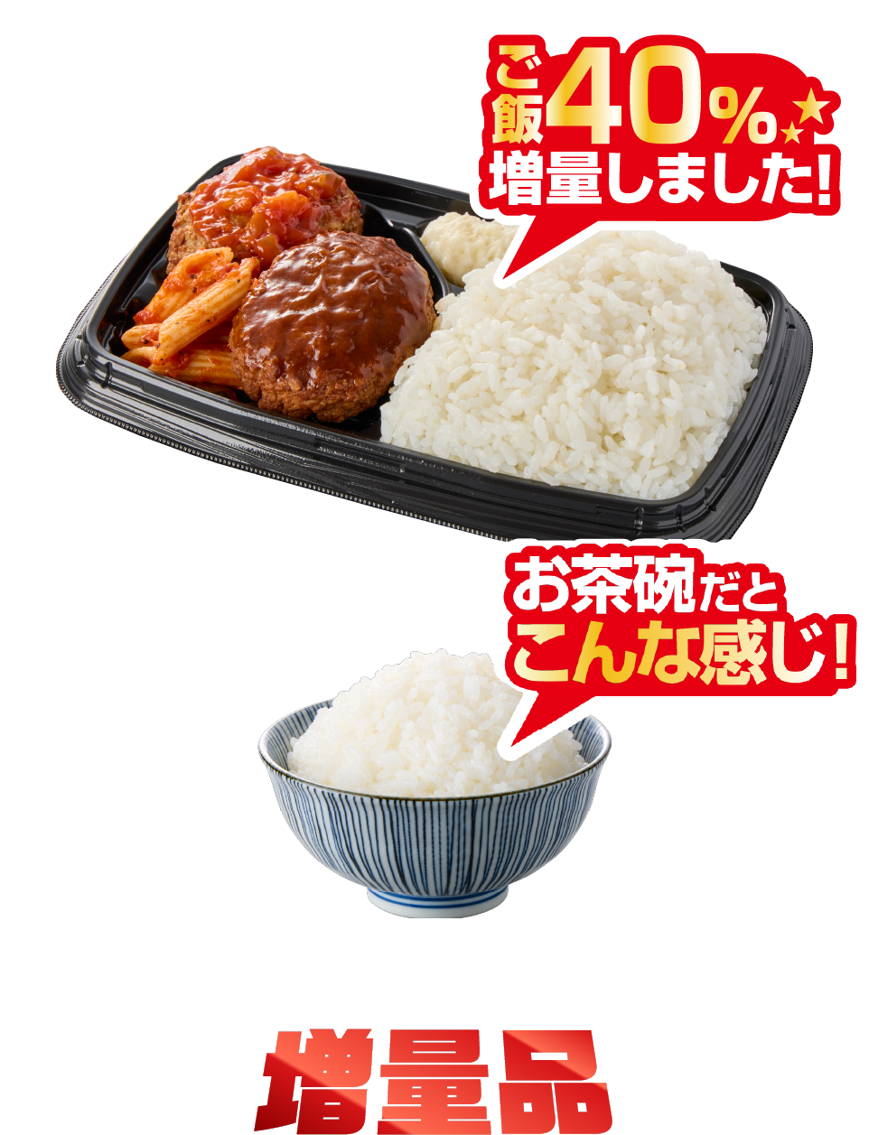 2色ソースのハンバーグ弁当増量版