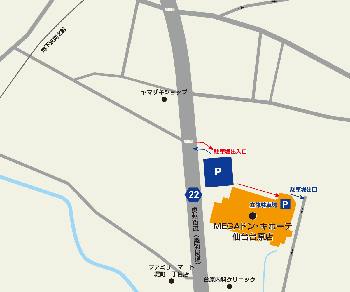 MEGAドン・キホーテ仙台台原店駐車場地図