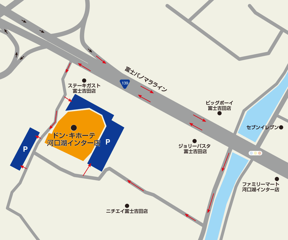 河口湖インター店 駐車場地図