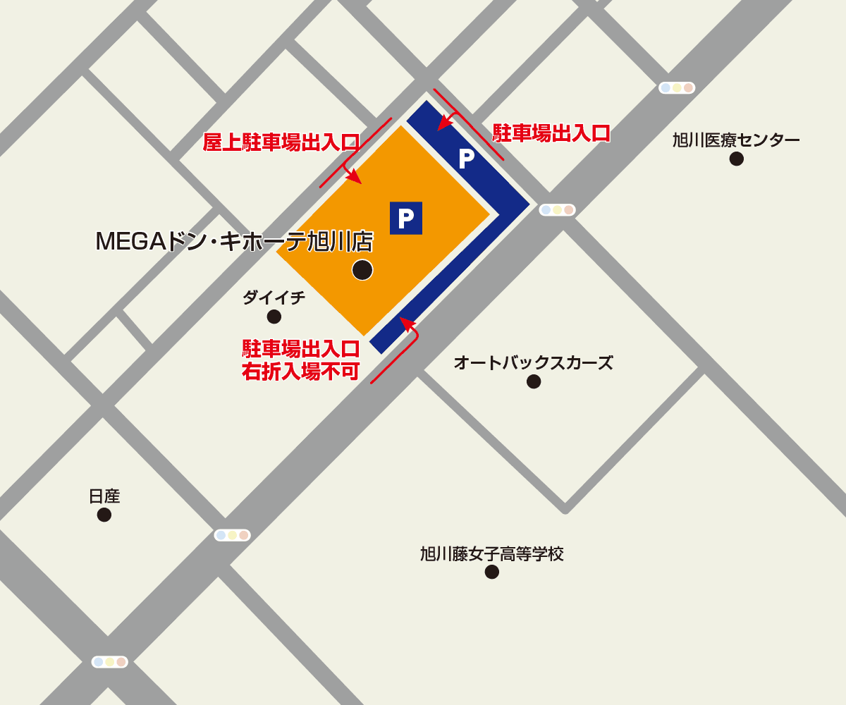 MEGAドン・キホーテ旭川店駐車場地図