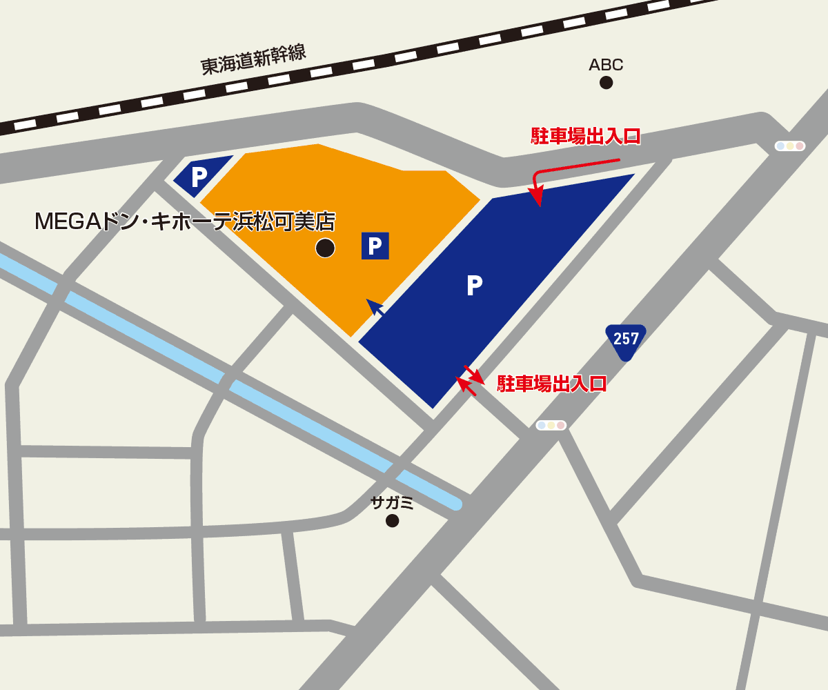 MEGAドン・キホーテ浜松可美店駐車場地図