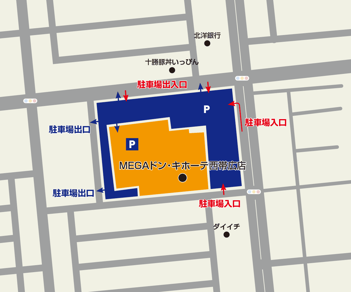 MEGAドン・キホーテ西帯広店駐車場地図