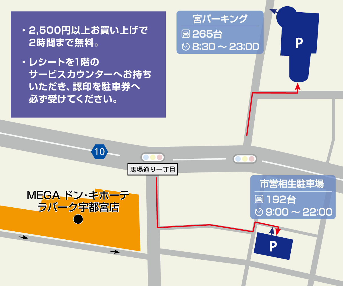 MEGAドン・キホーテ宇都宮店駐車場地図