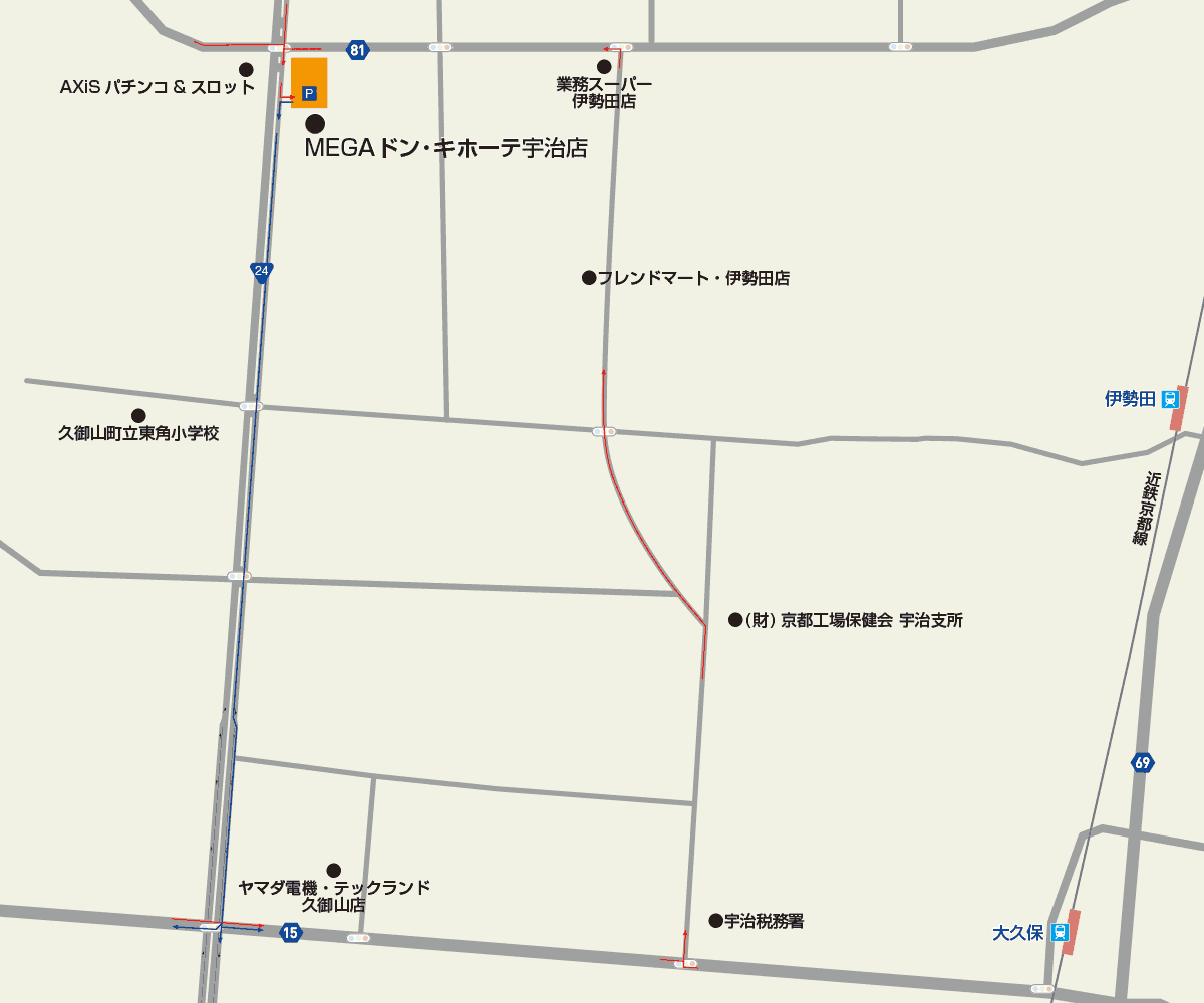 MEGAドン・キホーテ宇治店駐車場地図