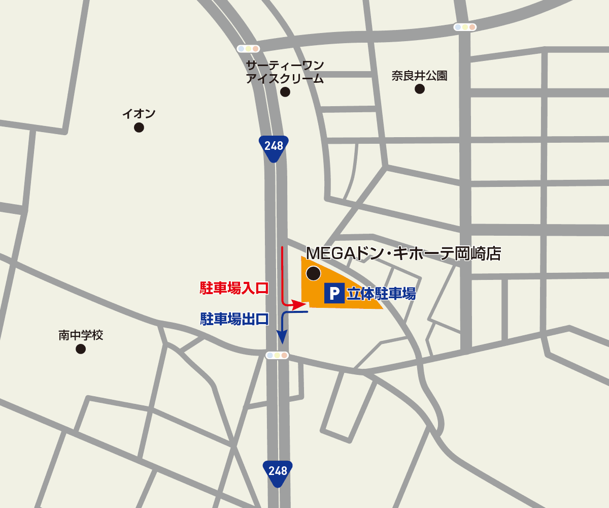 MEGAドン・キホーテ岡崎店駐車場地図