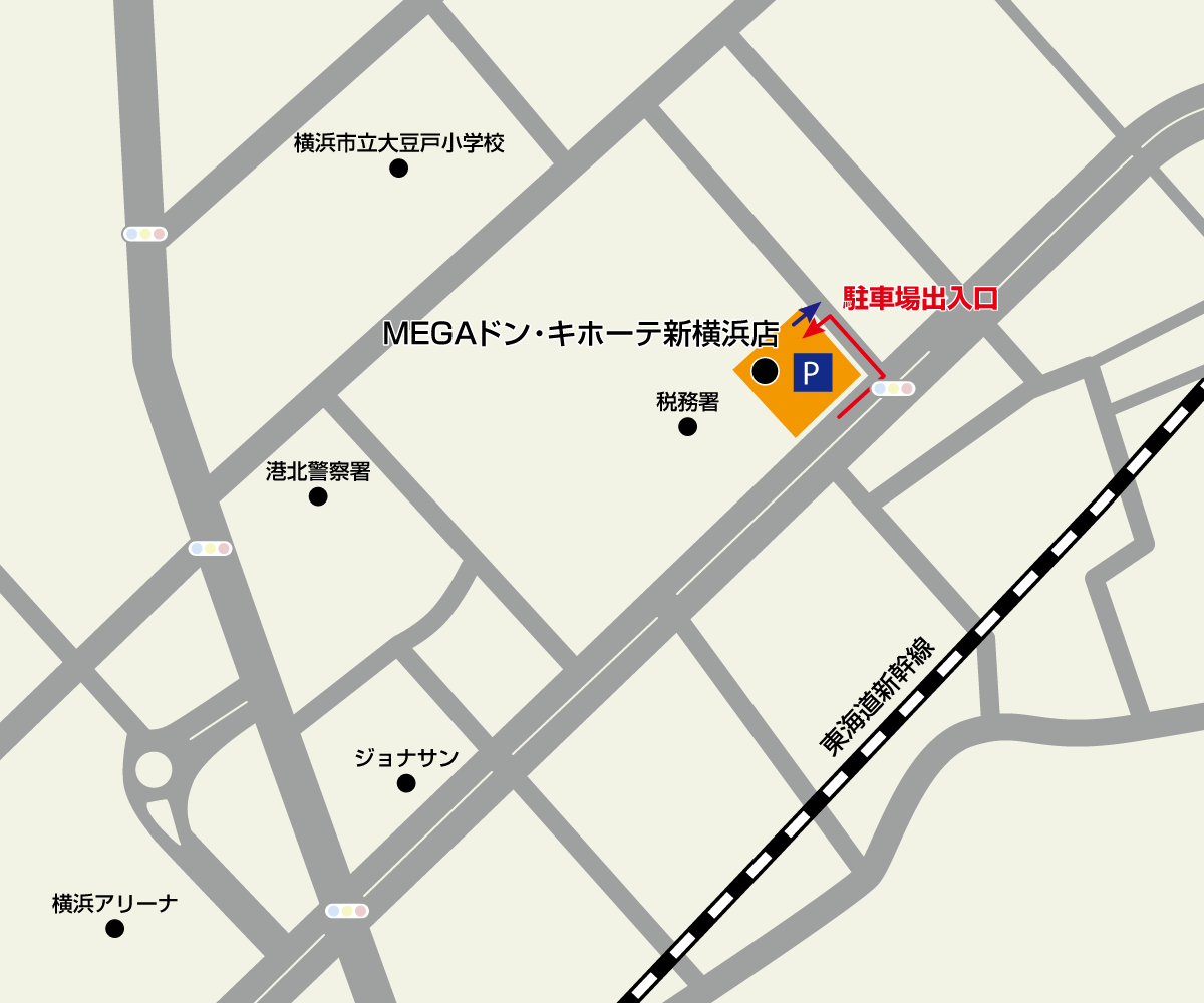 MEGAドン・キホーテ新横浜店駐車場地図