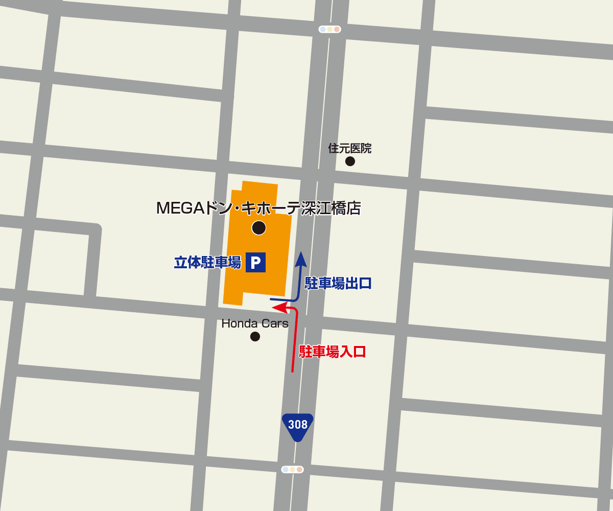MEGAドン・キホーテ深江橋店駐車場地図