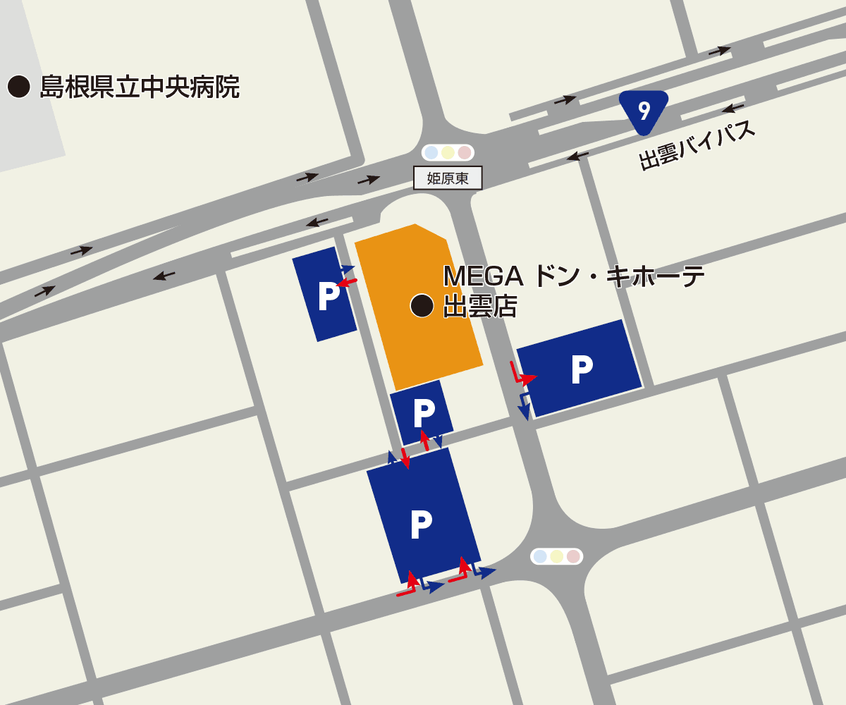 MEGAドン・キホーテ出雲店駐車場地図