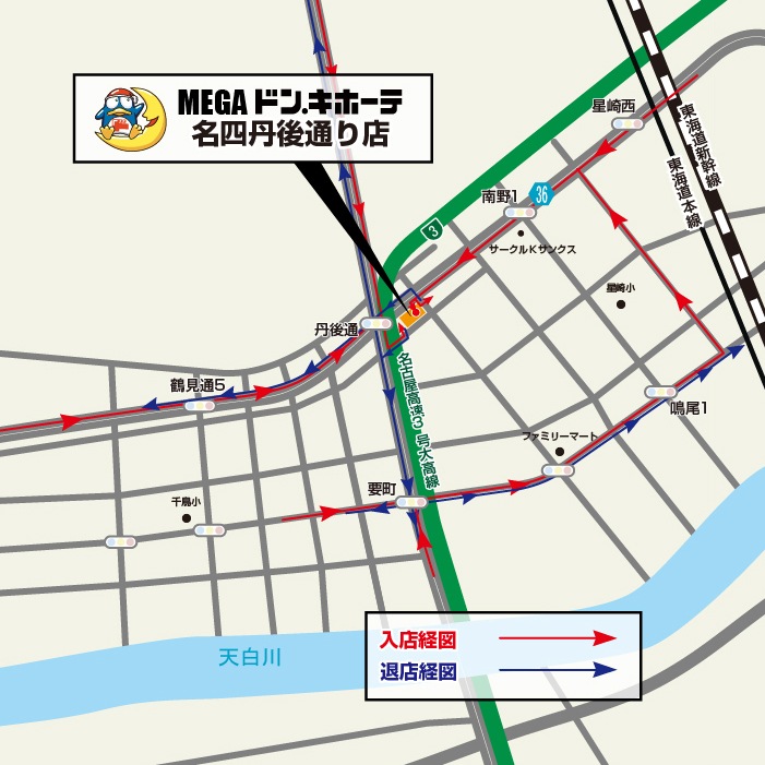 MEGAドン・キホーテ名四丹後通り店駐車場地図