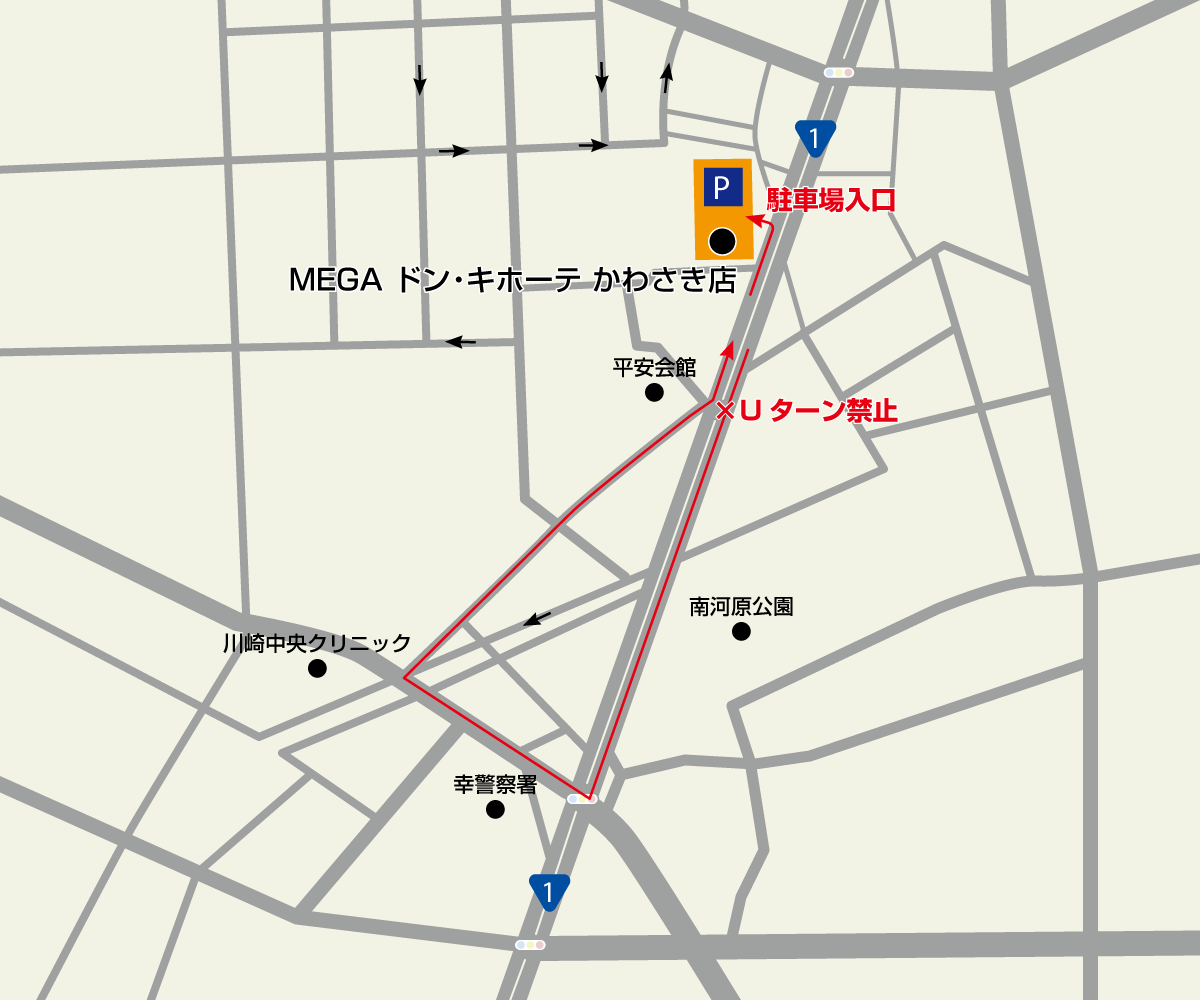 MEGAドン・キホーテかわさき店駐車場地図