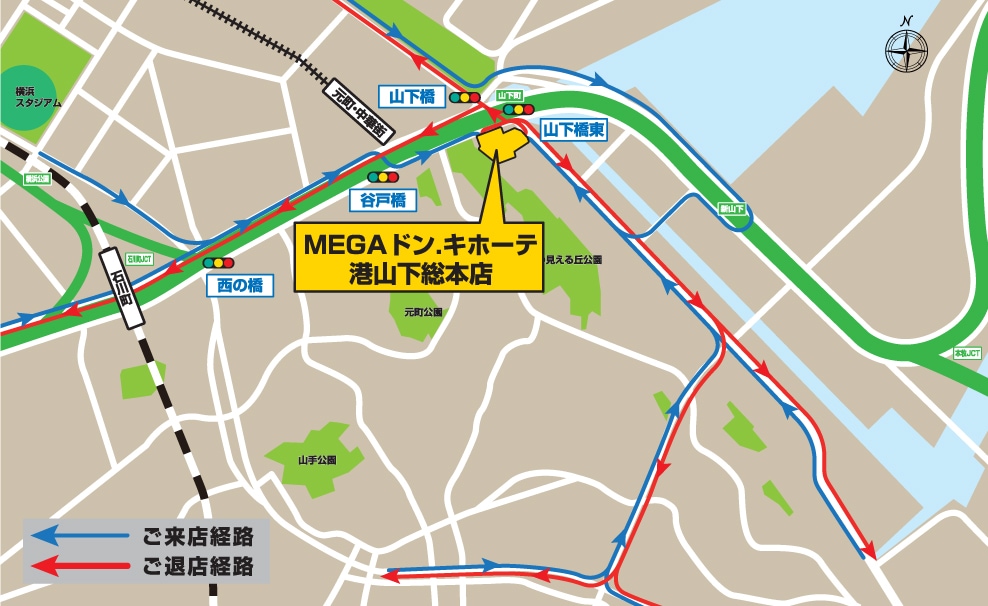 MEGAドン・キホーテ港山下総本店駐車場地図