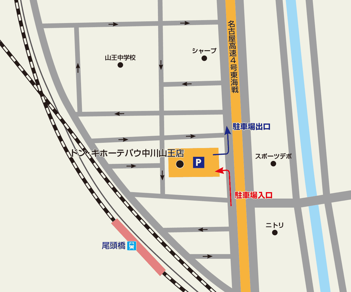 パウ中川山王店駐車場地図