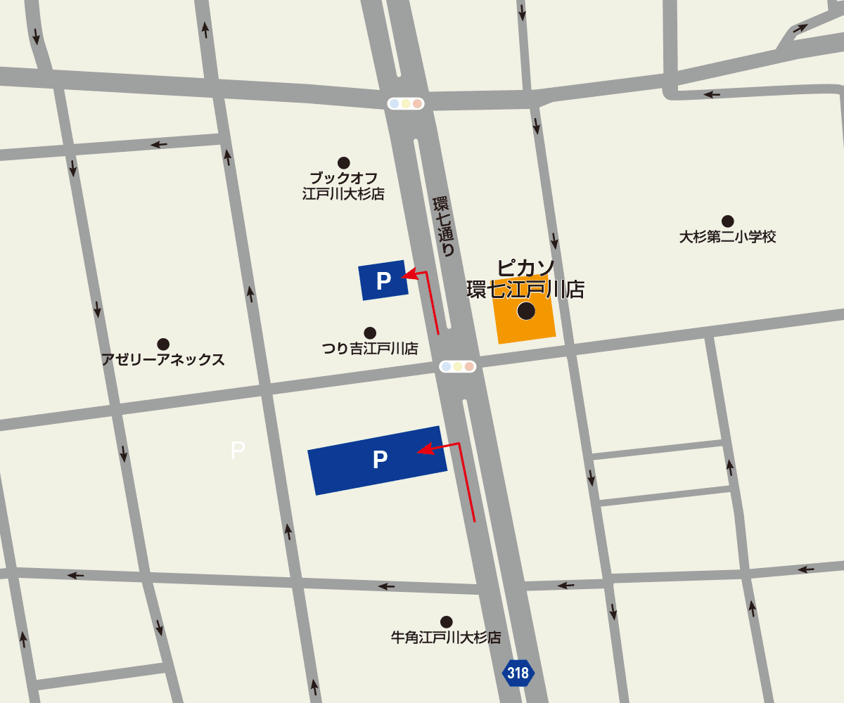 ピカソ環七江戸川店駐車場地図