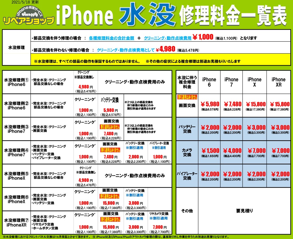豊橋iPhone水没修理料金表